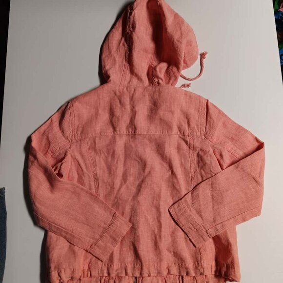 Talbots L Pink Linen Lightweight Jacket Mock Neck Shoulder Tabs Drawstring - Picture 2 of 7